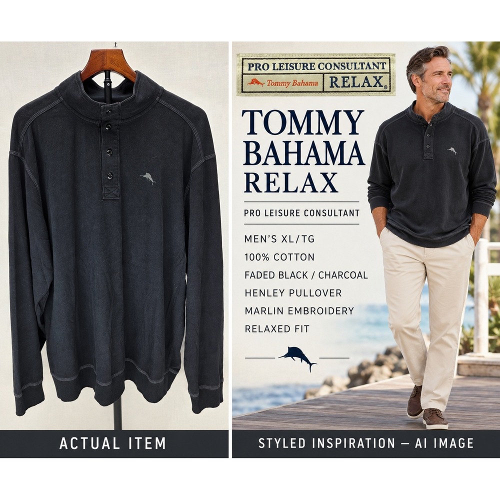 Vintage Style Tommy Bahama Relax Pro Leisure Mock Button Neck Sweatshirt (XL)